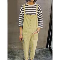 womens mid rise micro elastic overalls pants cute straight solid