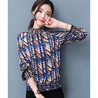 womens going out vintage blouse color block crew neck long sleeve othe ...