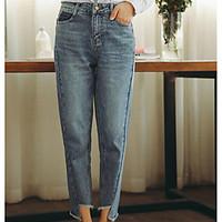 Women\'s High Rise Micro-elastic Jeans Pants, Street chic Loose Solid