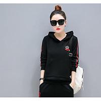 womens casualdaily simple fall t shirt pant suits solid hooded long sl ...