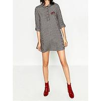 Women\'s Going out Casual/Daily Simple Street chic Sheath Dress, Solid Round Neck Above Knee Long Sleeve Black Rayon Polyester Fall Winter