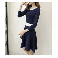 womens casualdaily a line dress solid round neck midi sleeve cotton sp ...