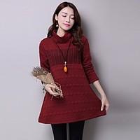 womens casualdaily tunic dress solid round neck above knee long sleeve ...