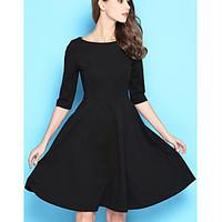 womens casualdaily loose dress solid round neck above knee length slee ...