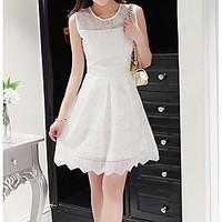 womens going out holiday cute a line lace dress solid embroidered roun ...