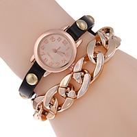 Women\'s Punk Golden Dial Faux Leather Chain Analog Quartz Bracelet Wrist Watch