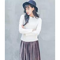 womens casualdaily simple spring fall shirt solid round neck long slee ...