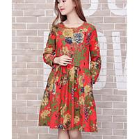 Women\'s Going out Casual/Daily Sheath Dress, Floral Round Neck Above Knee Long Sleeve Polyester Summer High Rise Inelastic Medium