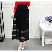 Women\'s Mid Rise Casual/Daily Midi Skirts, Sexy Swing Tulle Mesh Solid Polka Dot Spring Summer