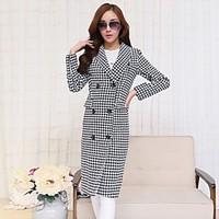 Women\'s Casual/Daily Simple Fall Coat, Houndstooth Peaked Lapel Long Sleeve Regular Cotton