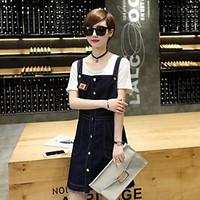 womens going out cute denim dress solid strap above knee sleeveless co ...