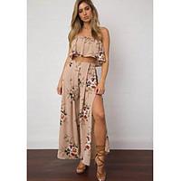 womens beach holiday sexy loose two piece dress floral off shoulder ma ...