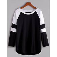 Women\'s Going out Casual/Daily Street chic Fall T-shirt, Color Block Round Neck Long Sleeve Cotton Medium