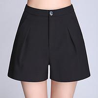 womens mid rise micro elastic shorts pants simple wide leg solid