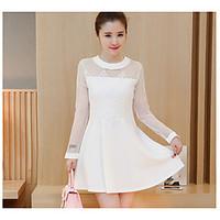 womens casualdaily a line dress solid round neck above knee long sleev ...