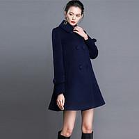 Women\'s Plus Size / Going out Street chic Coat, Solid Shirt Collar Long Sleeve Fall / Winter Blue / Red Cashmere /