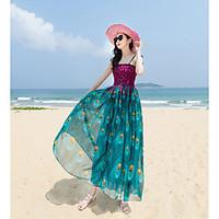 womens casualdaily beach swing dress print check square neck maxi slee ...