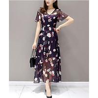 womens casualdaily chiffon swing dress floral print v neck maxi midi s ...