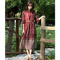 womens casualdaily swing dress print stand maxi length sleeve cotton s ...