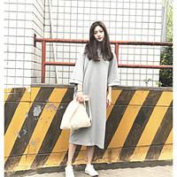 Women\'s Casual/Daily Shift T Shirt Dress, Color Block Shirt Collar Midi ½ Length Sleeve Cotton Summer Mid Rise Micro-elastic Thin