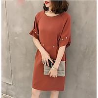 Women\'s Casual/Daily Sheath Dress, Solid Round Neck Above Knee ½ Length Sleeve Polyester Summer High Rise Micro-elastic Thin