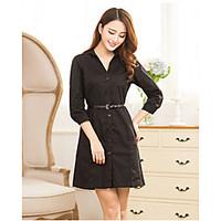 Women\'s Casual/Daily Sheath Dress, Solid V Neck Knee-length Above Knee ¾ Sleeve Cotton Summer High Rise Micro-elastic Thin