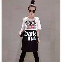 womens casualdaily simple t shirt color block letter round neck short  ...