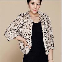 Women\'s Plus Size / Casual/Daily / Party/Cocktail Sexy / Simple Fur Coat, Leopard Round Neck ¾ Sleeve Fall /