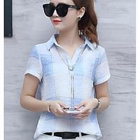 womens casualdaily simple summer shirt color block stand short sleeve  ...