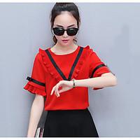 womens casualdaily simple t shirt color block round neck short sleeve  ...