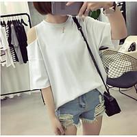 womens casualdaily simple t shirt solid round neck length sleeve cotto ...