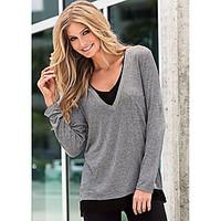 womens casualdaily simple t shirt print round neck long sleeve cotton