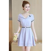 Women\'s Casual/Daily Cute Sheath Dress, Solid V Neck Above Knee Short Sleeve Polyester Summer Mid Rise Micro-elastic Medium