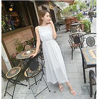 Women\'s Going out Casual/Daily Beach Sexy Sheath Chiffon Dress, Solid Strap Maxi Sleeveless Others Spring High Rise Micro-elastic Medium