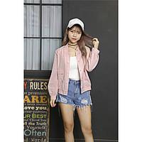 Women\'s Going out Casual/Daily Sexy Cute Summer Jacket, Solid Round Neck Long Sleeve Regular Linen