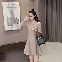 womens casualdaily a line dress solid round neck above knee long sleev ...