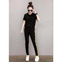 womens sports active summer hoodie pant suits solid hooded short sleev ...