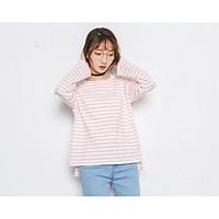 Women\'s Going out Casual/Daily Simple Summer Fall T-shirt, Solid Striped Round Neck Long Sleeve Cotton Opaque