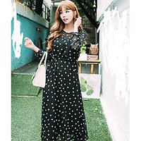 Women\'s Going out Beach Holiday Swing Dress, Print Round Neck Maxi Long Sleeve Rayon Summer Fall High Rise Micro-elastic Thin