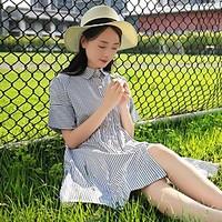 Women\'s Going out Casual/Daily Cute Skater Dress, Striped Square Neck Knee-length Short Sleeve Others Spring Mid Rise Micro-elastic Medium