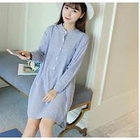 Women\'s Casual/Daily Cute Shirt Dress, Solid Round Neck Above Knee Long Sleeve Cotton Spring Mid Rise Micro-elastic Medium