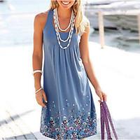Women\'s Casual/Daily Loose Dress, Solid U Neck Midi Sleeveless Cotton Summer High Rise Micro-elastic Thin
