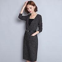 womens casualdaily simple sheath dress solid v neck above knee long sl ...
