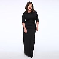Women\'s Casual/Daily / Plus Size Simple / Street chic T Shirt Dress, Solid One Shoulder Maxi ½ Length Sleeve Black Polyester / Spandex