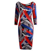 Women\'s Anniversary Birthday Party/ Evening Event/Party Office/Career Simple Bodycon Dress, Print Square Neck Knee-length 3/4 Length Sleeve
