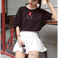 Women\'s Casual/Daily Simple T-shirt, Solid Round Neck Short Sleeve Cotton