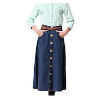 womens a line solid denim skirts casualdaily simple mid rise midi butt ...