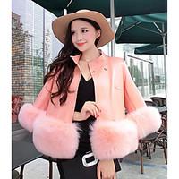 Women\'s Casual/Daily Simple Fur Coat, Solid Shirt Collar Long Sleeve Winter Pink / Black / Gray Faux Fur Thick