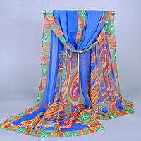 Women\'s Chiffon India Totem Print Scarf Royal Blue/Purple/White/Blue/Orange/Fuchsia