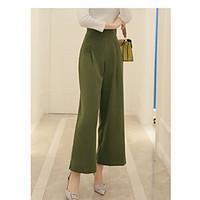 womens high rise micro elastic chinos pants simple wide leg solid